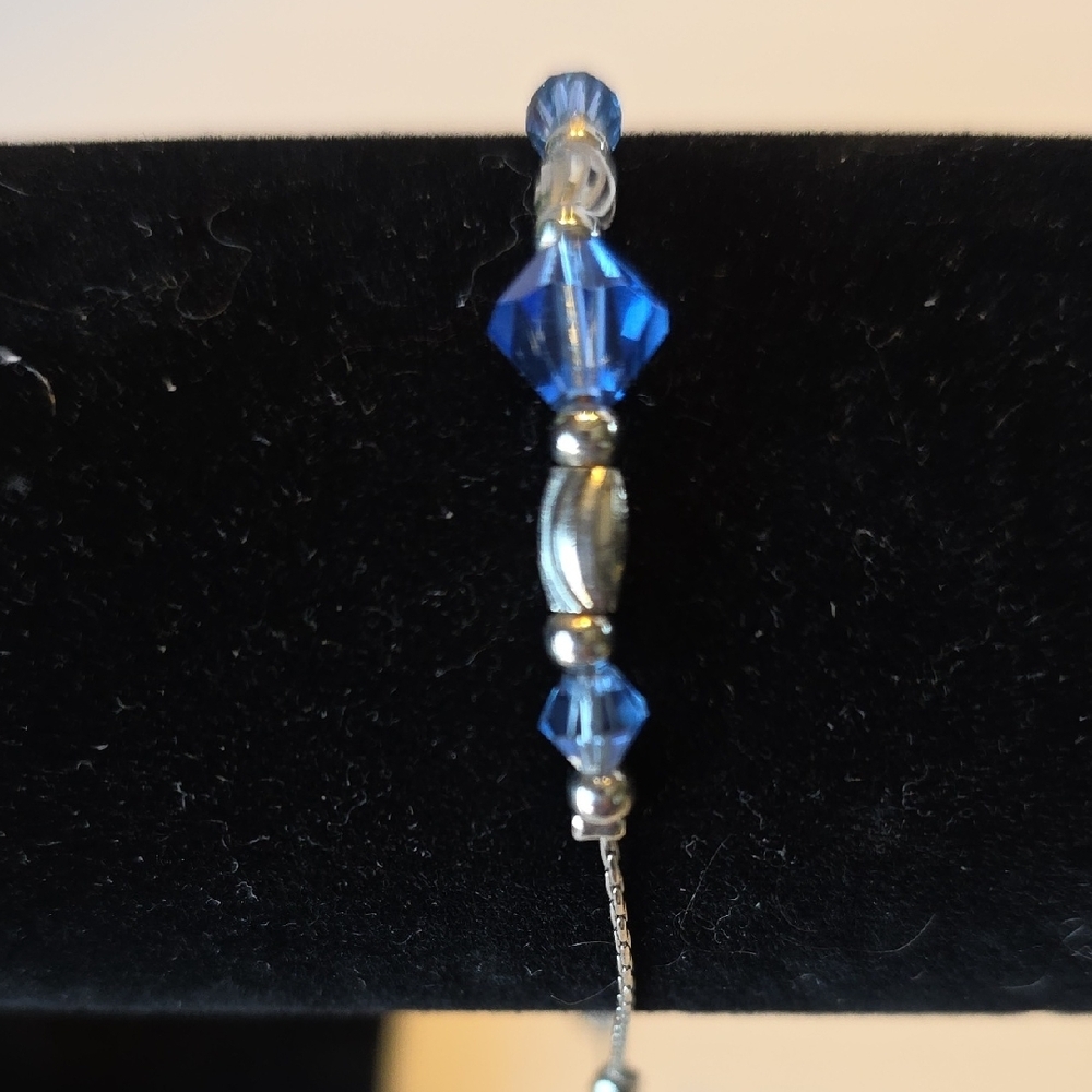 Blue Beads And Slivertone Bracelet 9.5 Length
